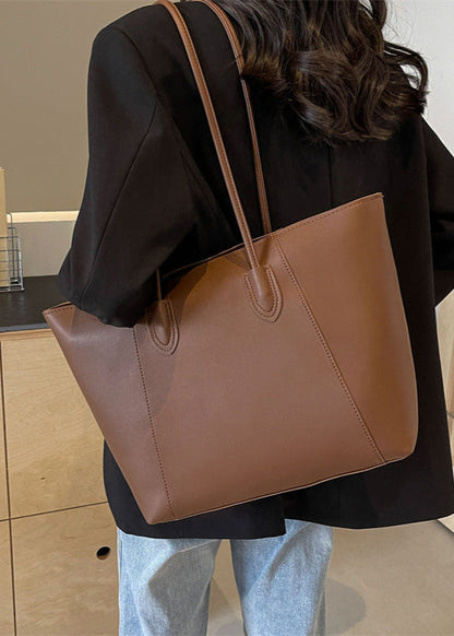Two Tone PU Leather Tote Bag With Long Straps