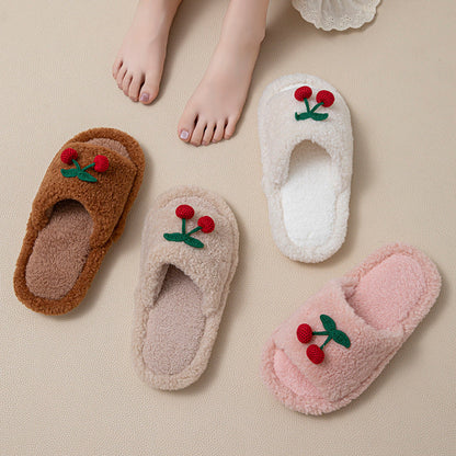 Plush Cherry Color Block Warm Slippers