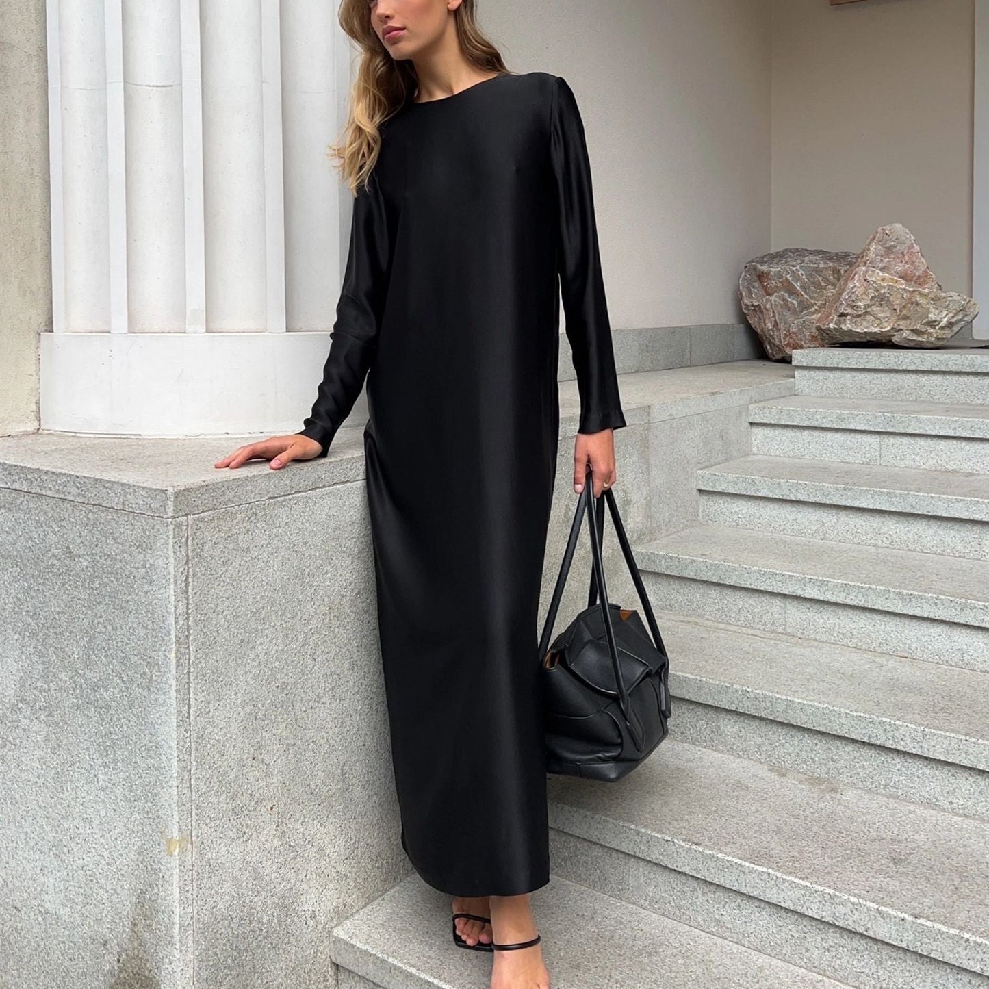 Elegant Long Sleeve Bodycon Satin Dress
