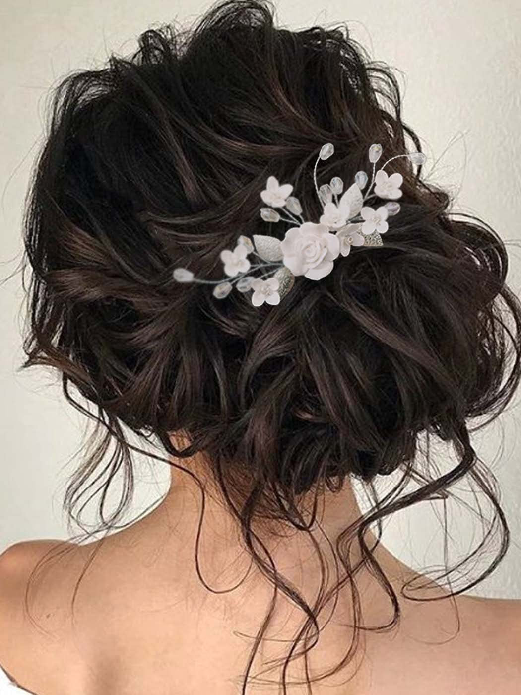 Bridal Hair Accessory White Polymer Clay Flower Side Comb