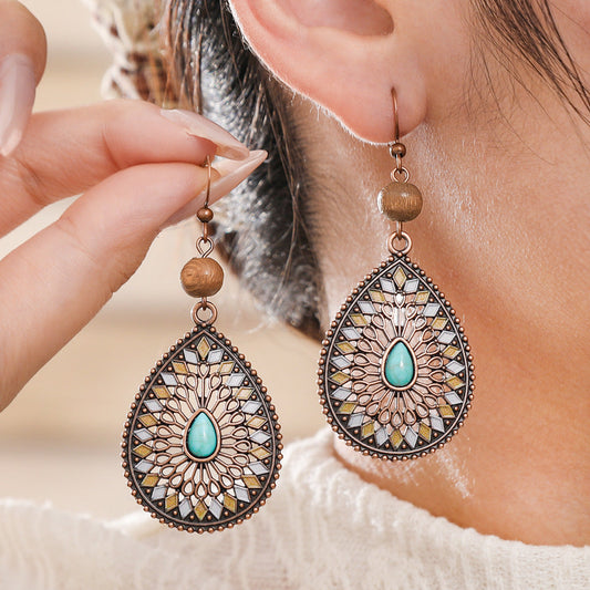 Bohemian Style Geometric Earrings Set with Hollow Design and Tassels