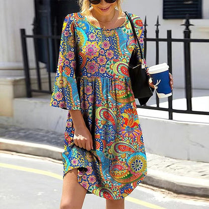 Temperament Sexy Print Midi Dress Woman