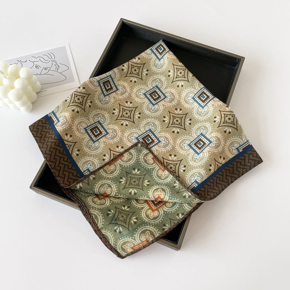 Elegant Flower Print Long Satin Scarf