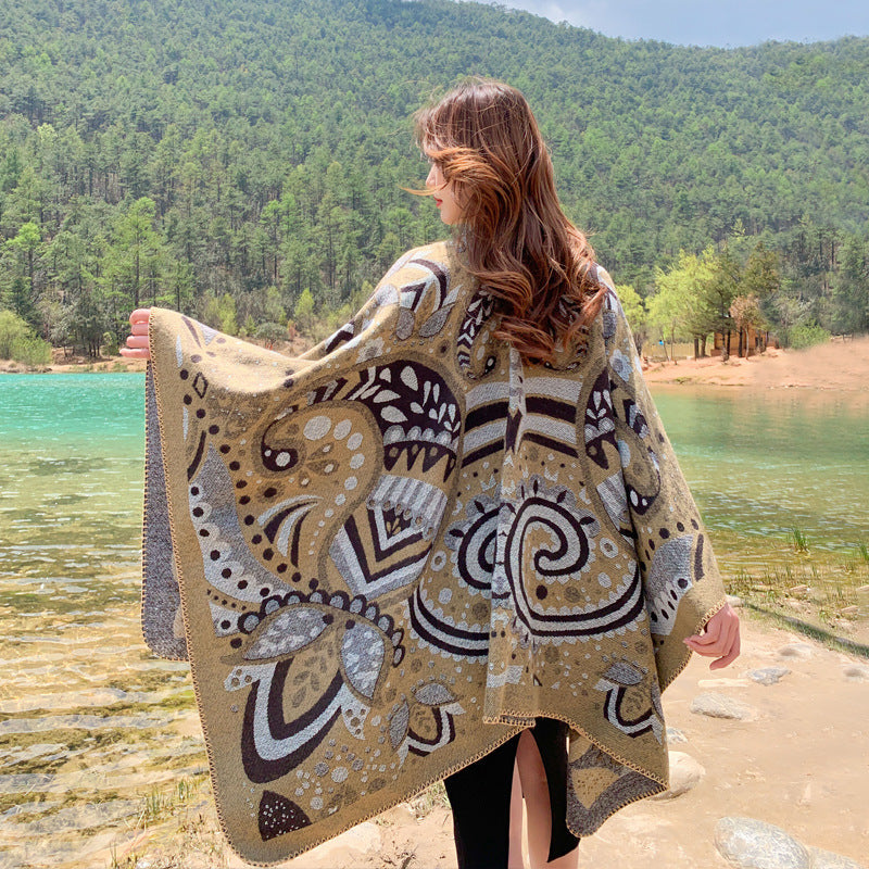 Multi-Purpose Tibetan Style Shawl Cashew Flower Cloak Winter Warm Open National Wind Air-Conditioning Scarf