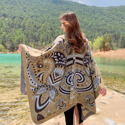 Multi-Purpose Tibetan Style Shawl Cashew Flower Cloak Winter Warm Open National Wind Air-Conditioning Scarf