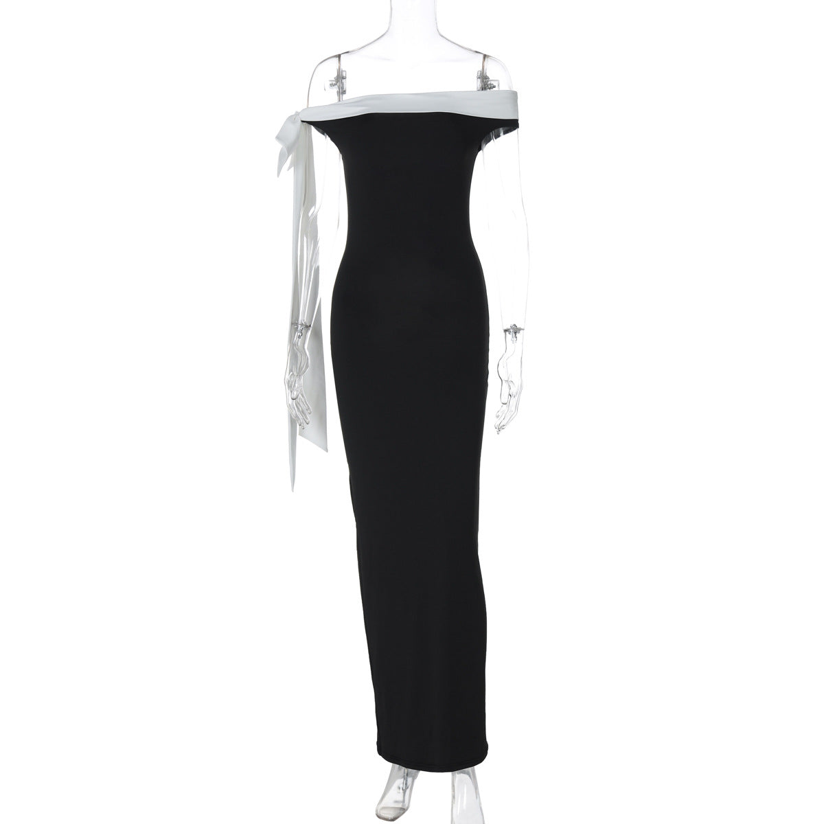 Off-Shoulder Solid Color Dress With Ribbons Elegant Fit