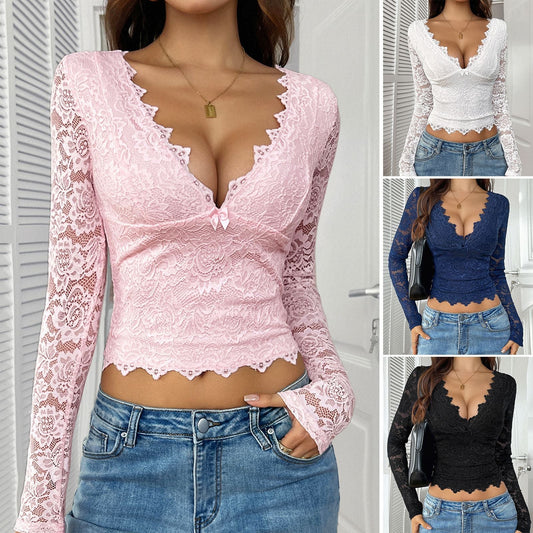Sexy Deep V Lace Top Women's Casual Wear