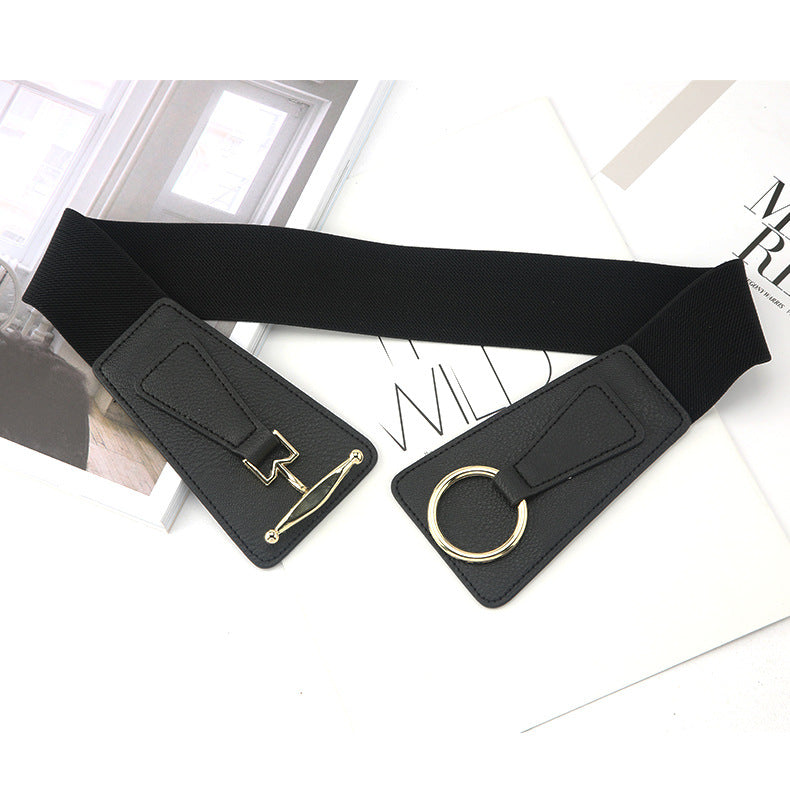 Elegant Stretchy Metal Leather Wide Belt