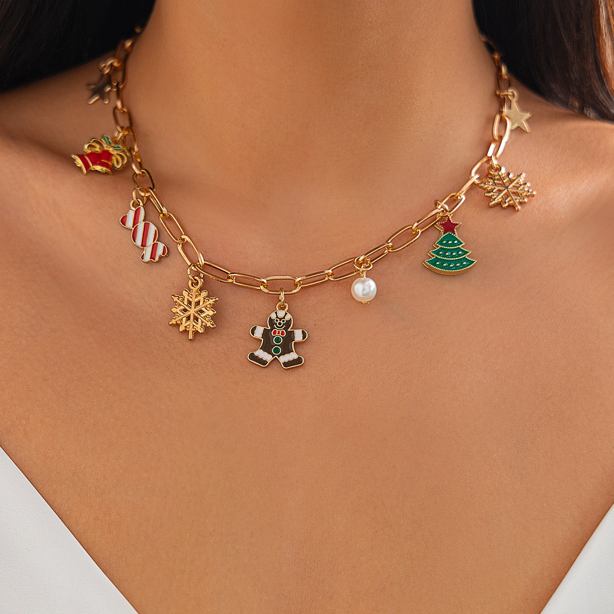 Christmas Tree Bell Necklace Chic Metal Choker Set