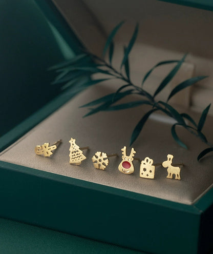 Cute Silver Mini Reindeer Christmas Earrings Set