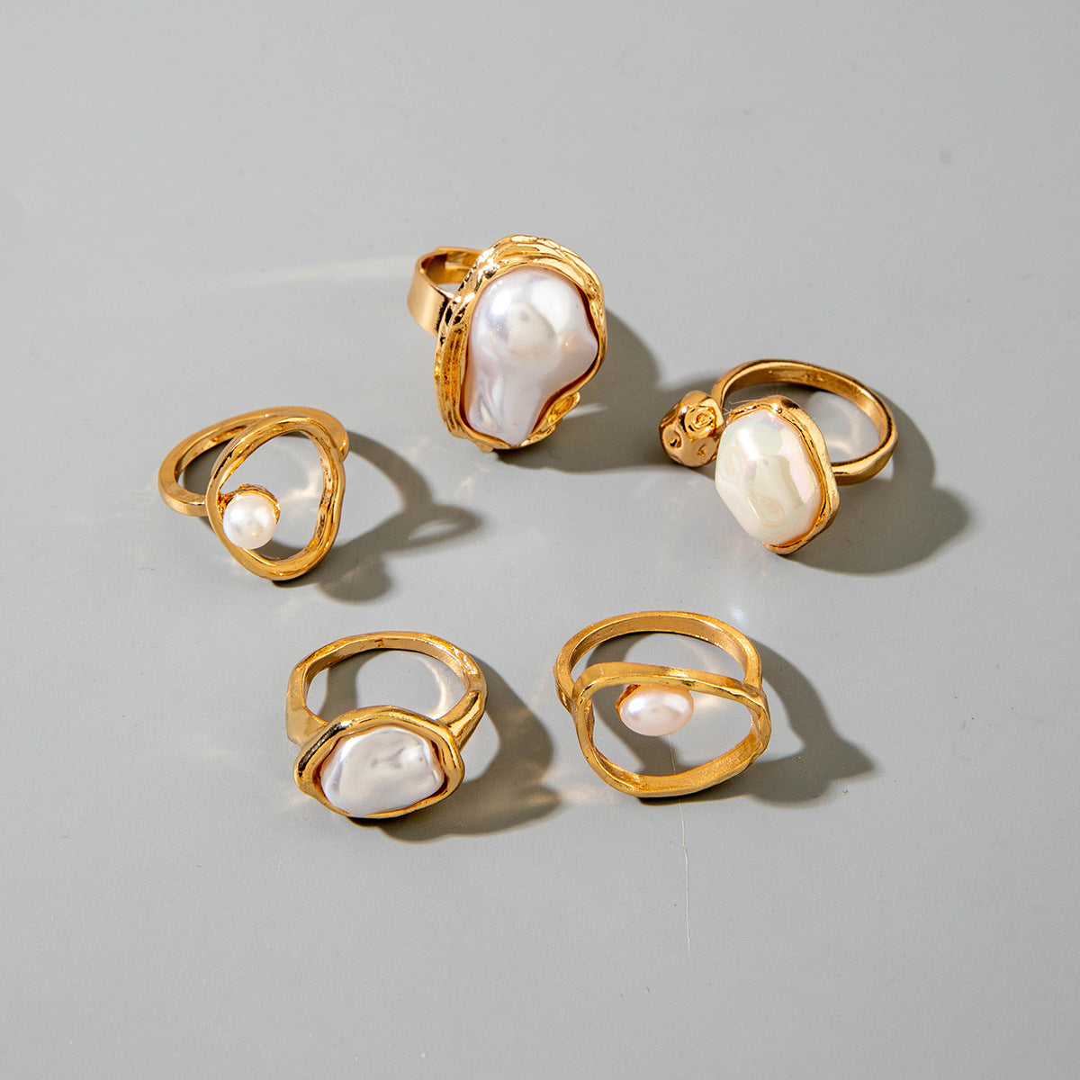 Stylish Geometric Pearl Ring Set Alloy Adjustable Fashion Ring