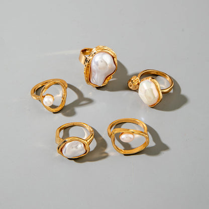 Stylish Geometric Pearl Ring Set Alloy Adjustable Fashion Ring