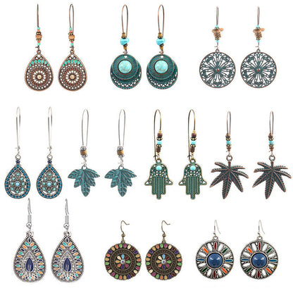 Retro Geometric Earrings with Colorful Rhinestones