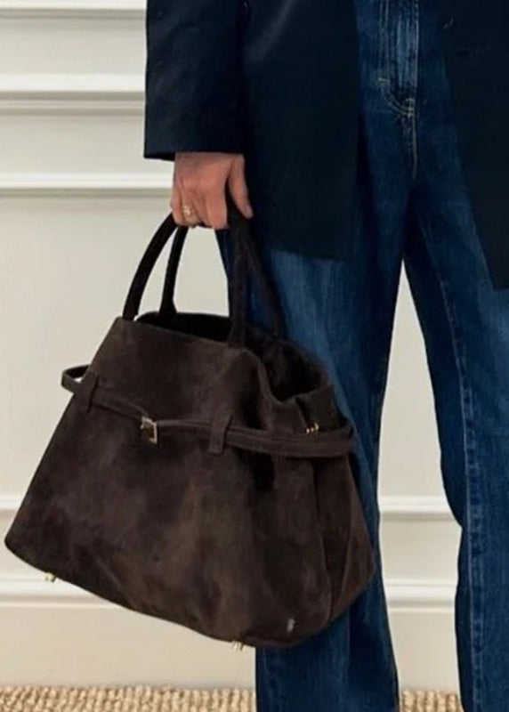 Suede Tote Bag With Buckle Detail