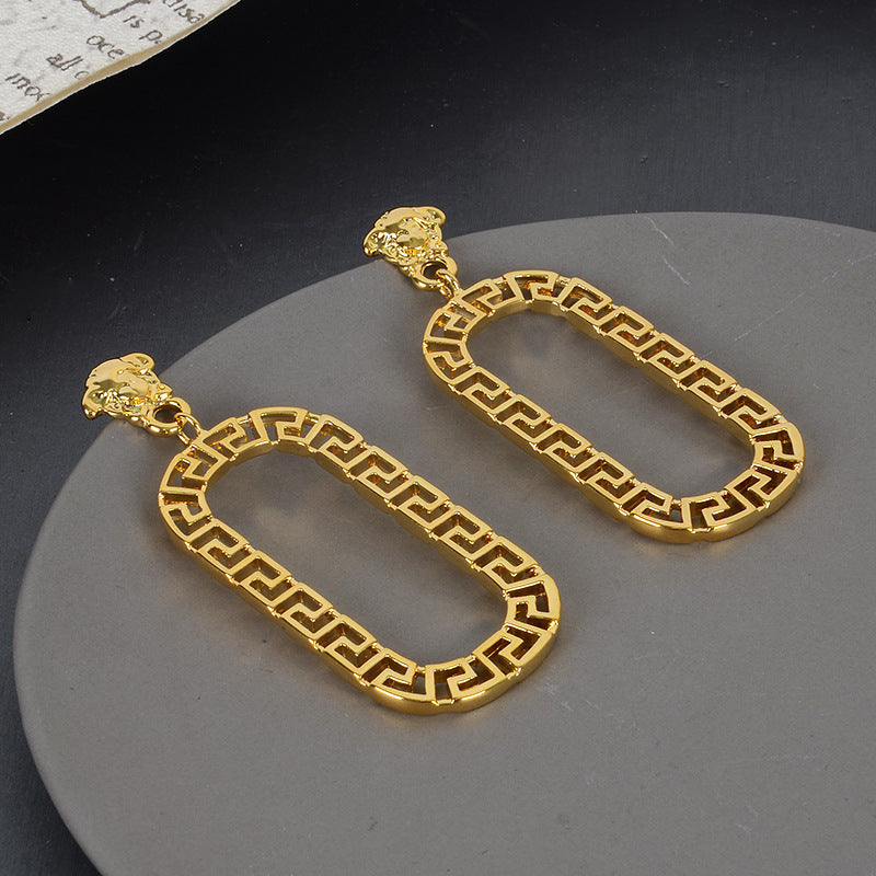 Geometric Gold Plated Earrings For Women Fashion Luxurious Style