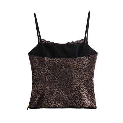 Elegant Satin Spaghetti Strap Lace Trim Top
