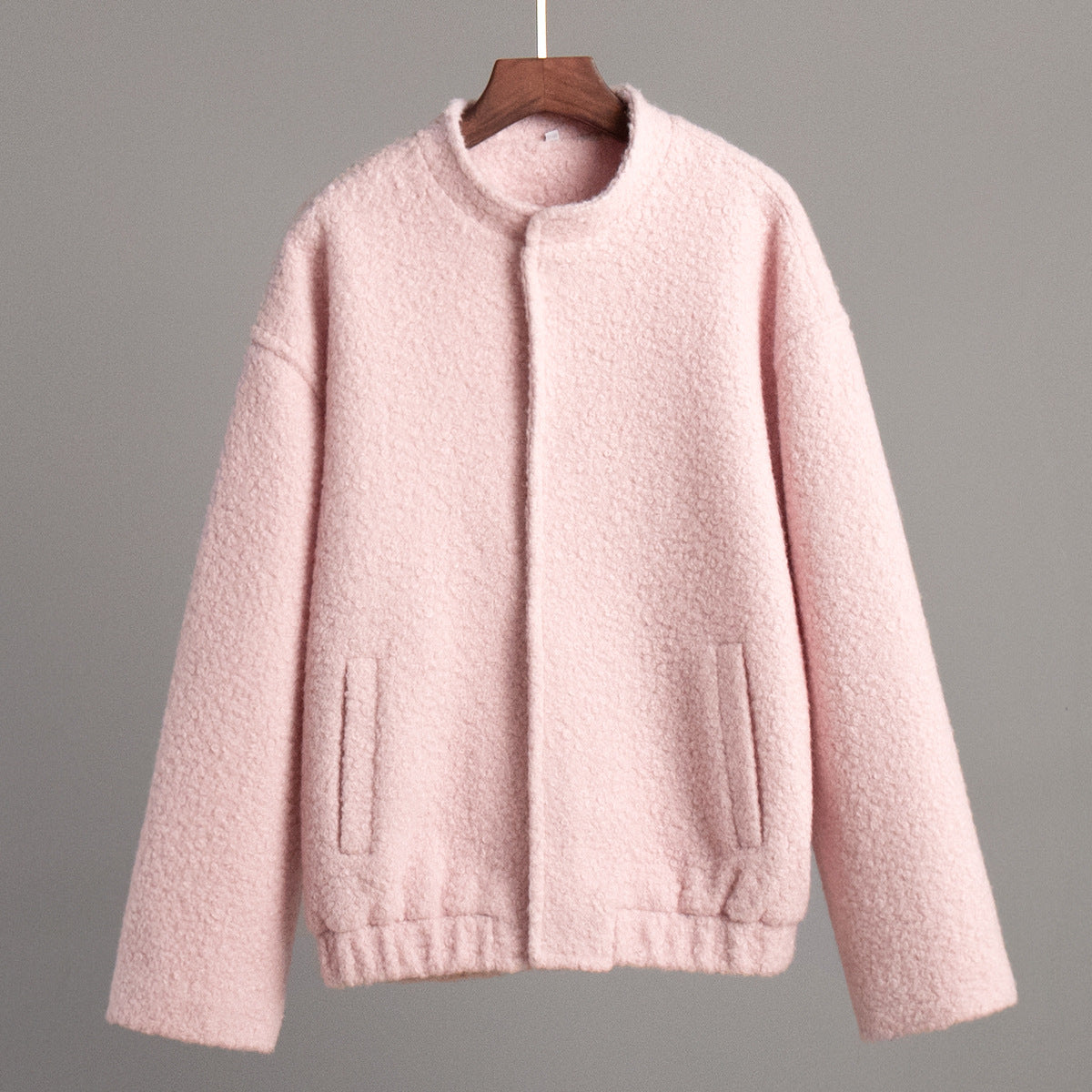 Pink Casual Jacket Cozy Polyester Relaxed Fit
