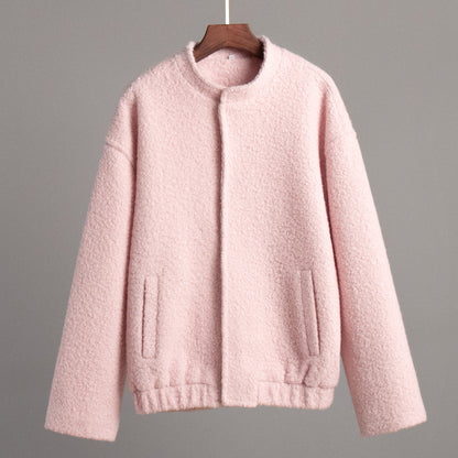 Pink Casual Jacket Cozy Polyester Relaxed Fit