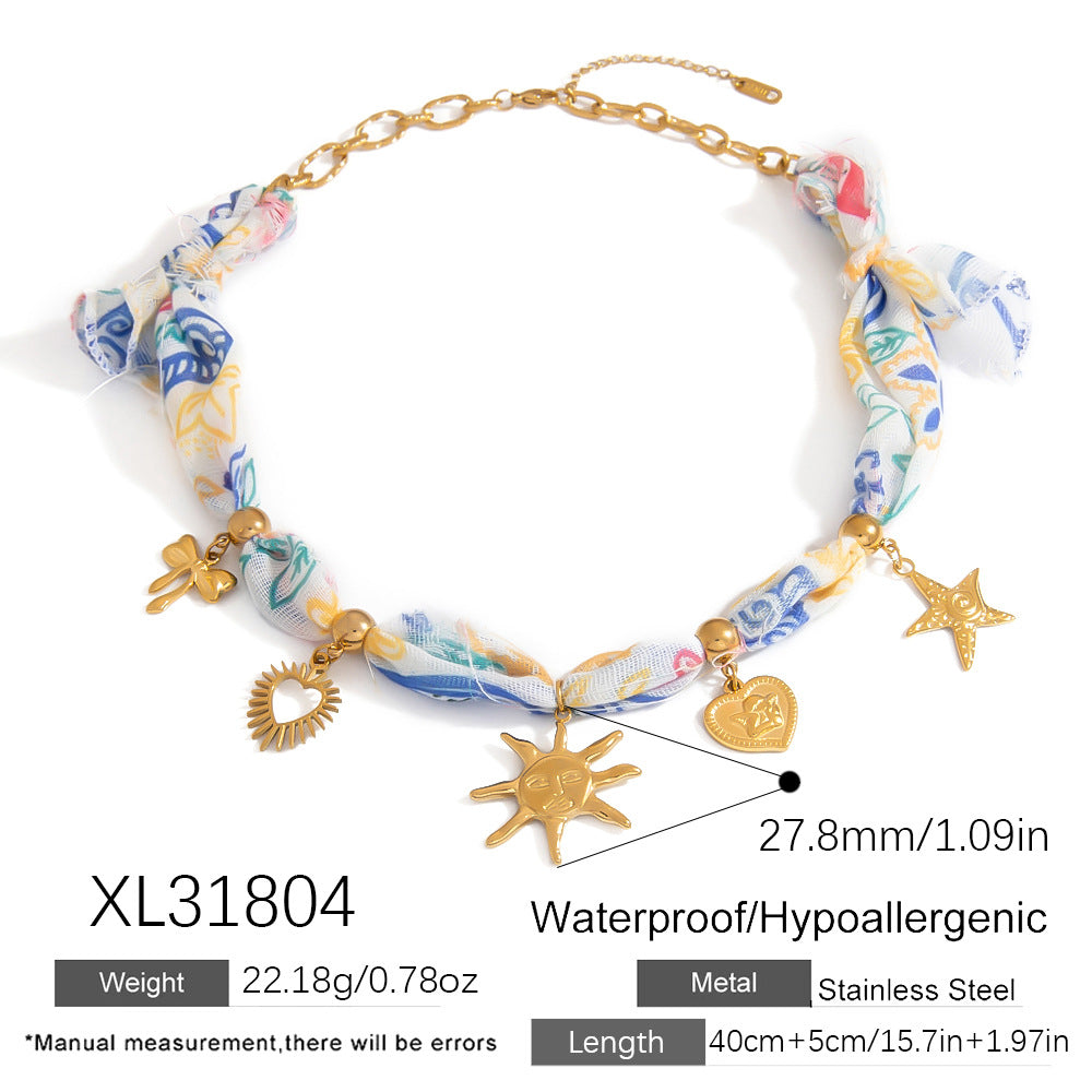 Dopamine Sunflower Pendant Necklace and Bracelet Set - Stainless Steel