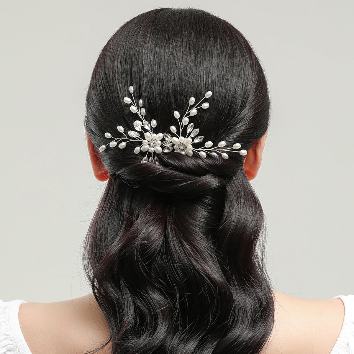 Handmade Pearl Crystal U-Shaped Hairpin Bridal Hair Accessory