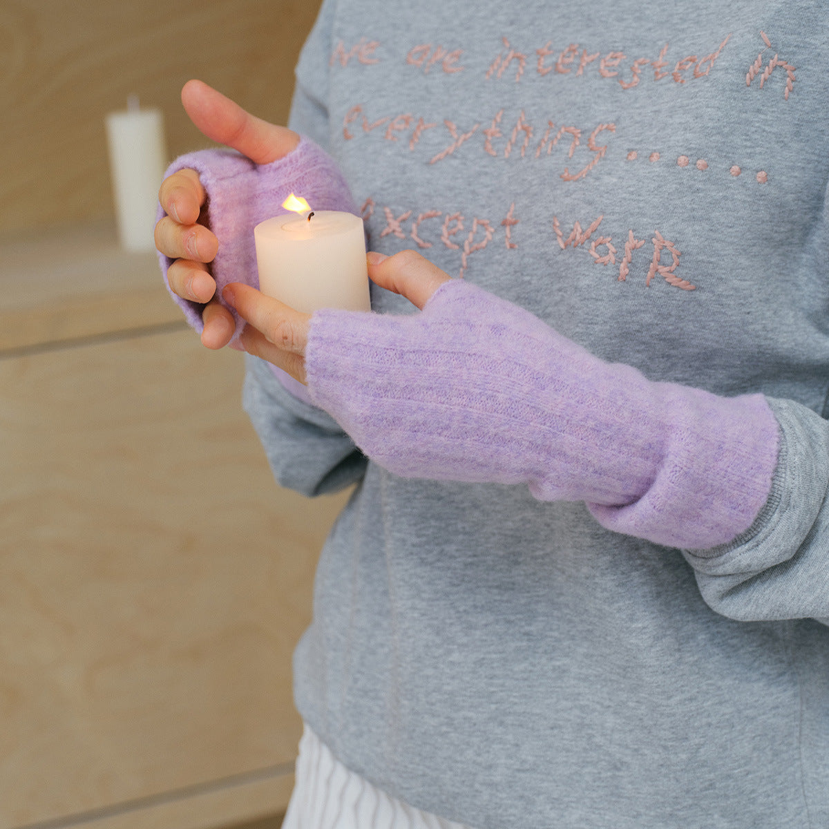 Knitted Fingerless Gloves Warm Wool Blend Solid Color Cozy Casual