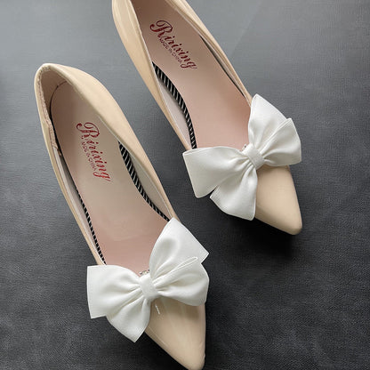 Bridal Wedding Accessories White Bow Shoe Clips Decorative Set