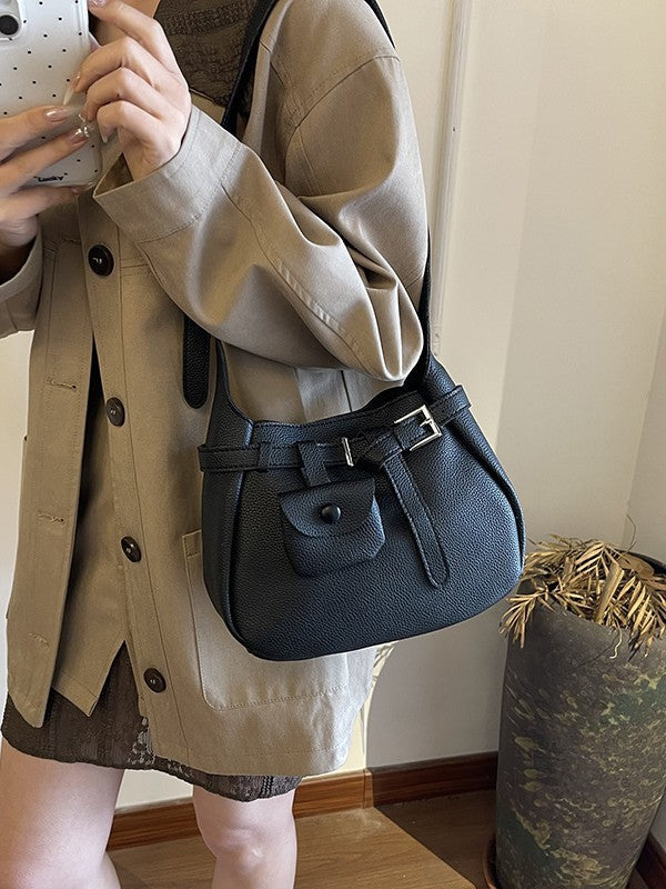 Trendy Shoulder Bag with Litchi Texture and Decorative Strap