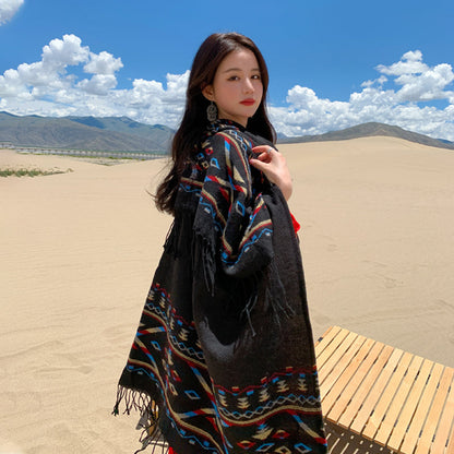 Ethnic Tibetan Shawl Cloak Warm Scarf