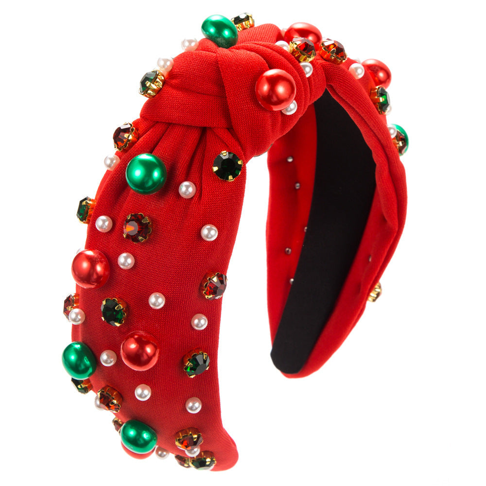Christmas Pearl Headband with Rhinestones for Women
