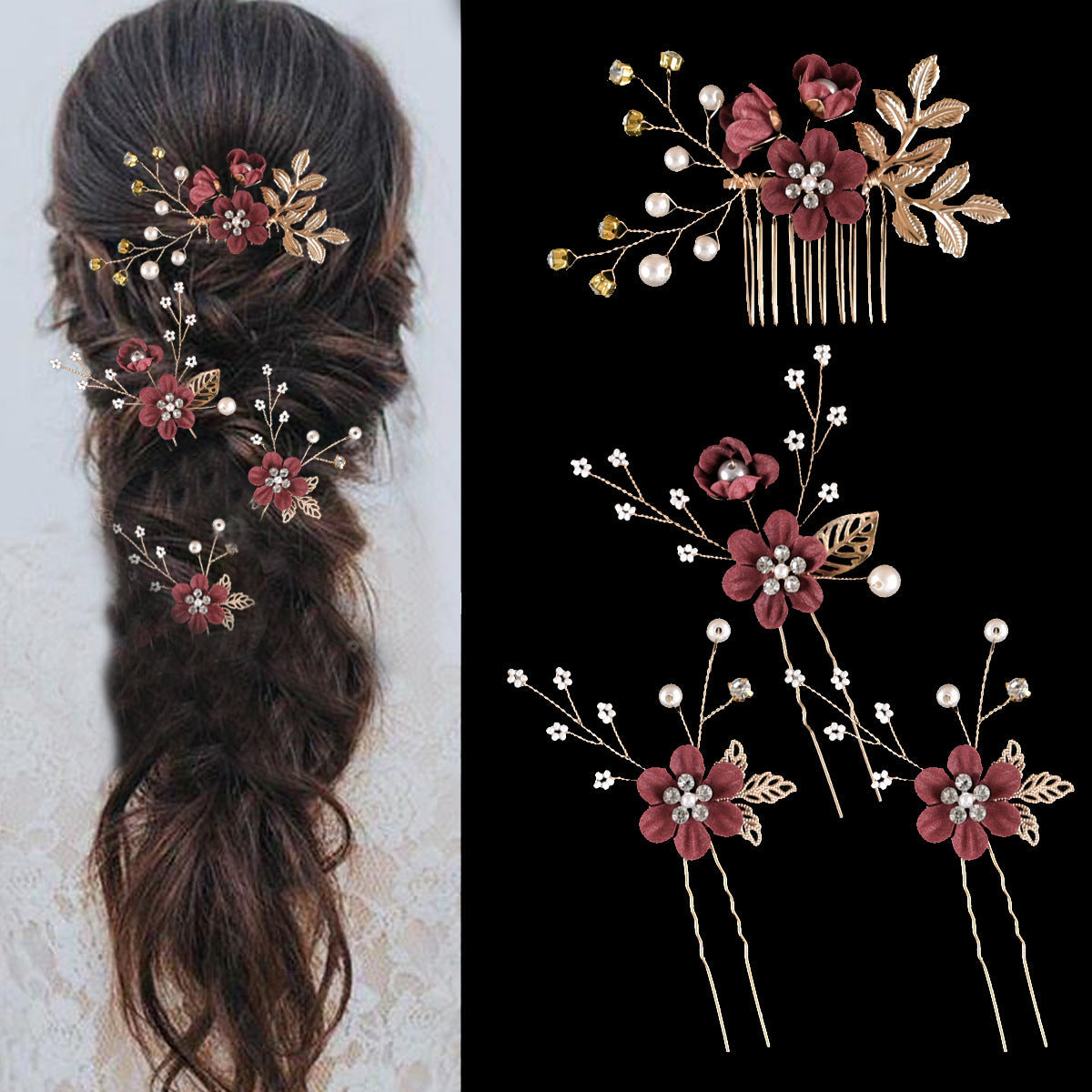 Colorful Floral Bride Wedding Hair Accessories Set