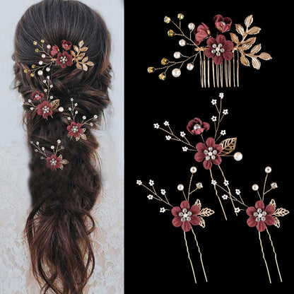 Colorful Floral Bride Wedding Hair Accessories Set