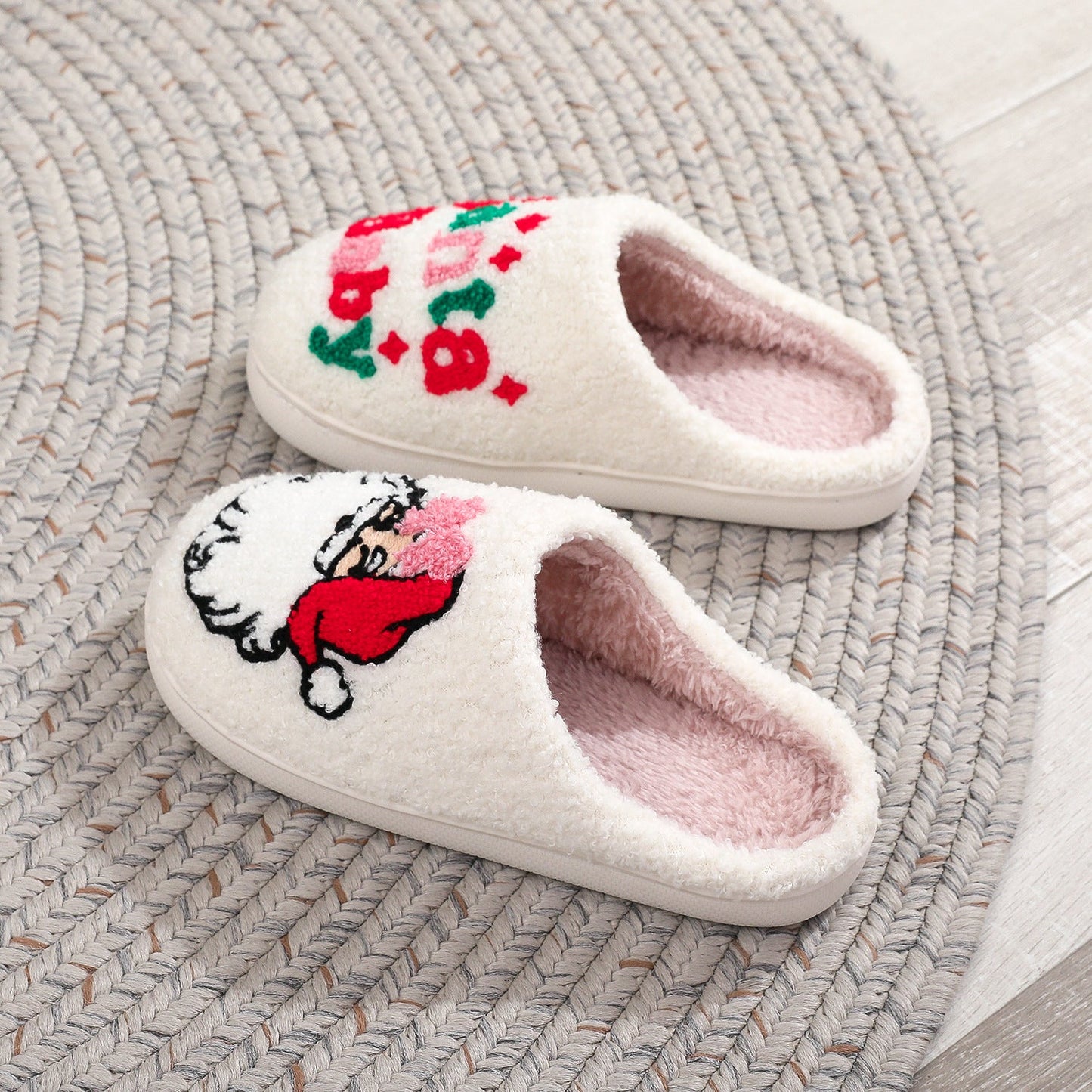 Winter Santa Claus Warm Fleece Indoor Slippers