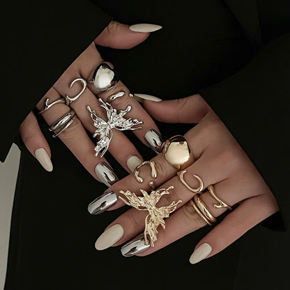 Butterfly Geometric Metal Ring Set Stylish Adjustable Open Rings