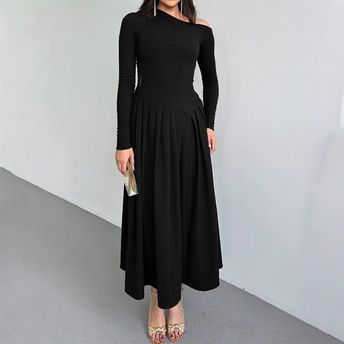 Elegant High Waist Long Sleeve Maxi Dress for Women