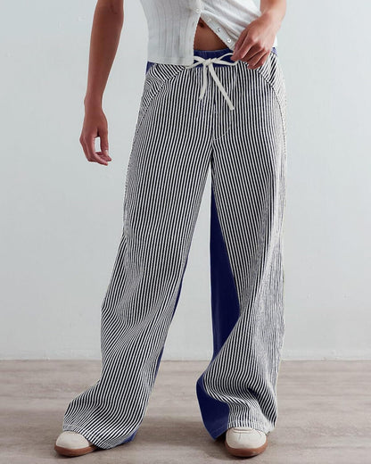 Striped Wide-Leg Denim Pants for Women Casual Stylish Streetwear