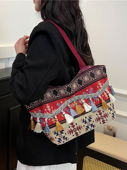Trendy Ethnic Style Fringe Tote Bag