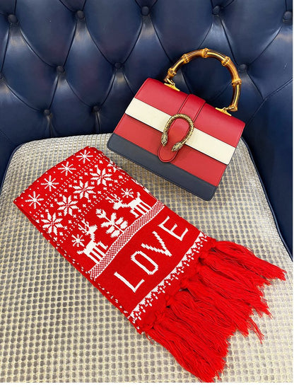 Christmas Knitted Hat Jacquard Scarf Touch Screen Gloves Three-Piece Gift