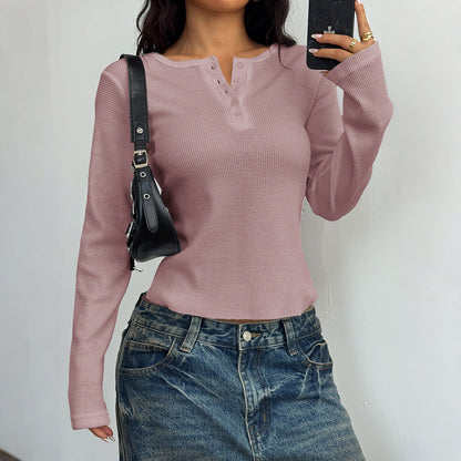 Y2K Button-Up Long Sleeve Vest T-Shirt for Women