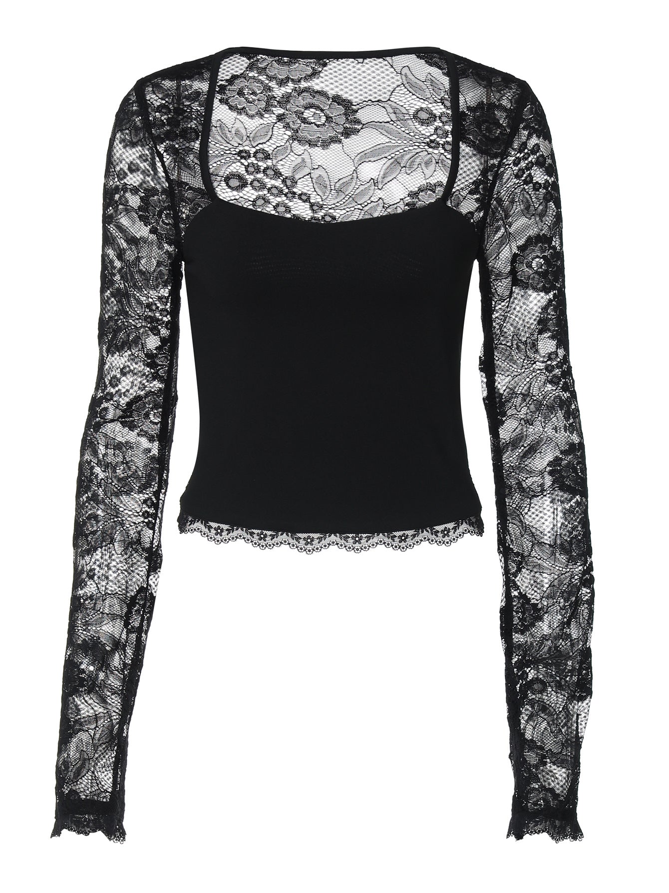 Fashionable Sexy Lace Hollow Long Sleeve Top