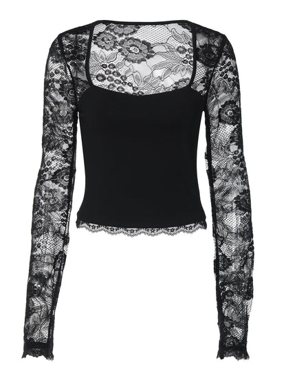 Fashionable Sexy Lace Hollow Long Sleeve Top