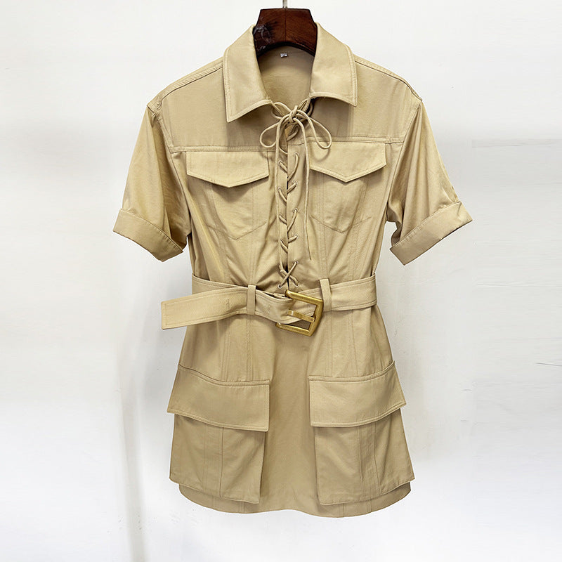 Trendy Casual Short Sleeve Dress With Belt