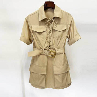 Trendy Casual Short Sleeve Dress With Belt