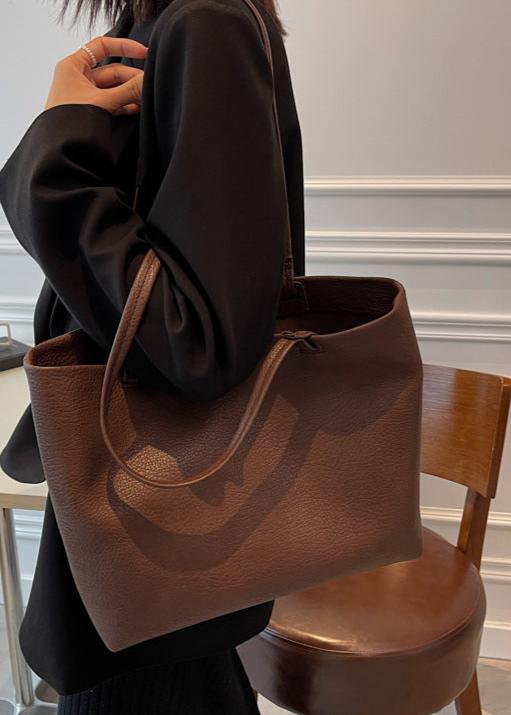 Soft Leather Tote Bag In Beige And Brown