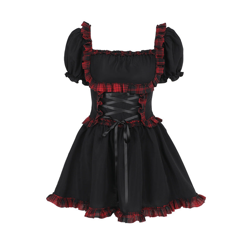 Punk Rock Checkered Mini Dress with Cutout Details