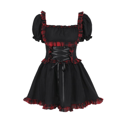 Punk Rock Checkered Mini Dress with Cutout Details