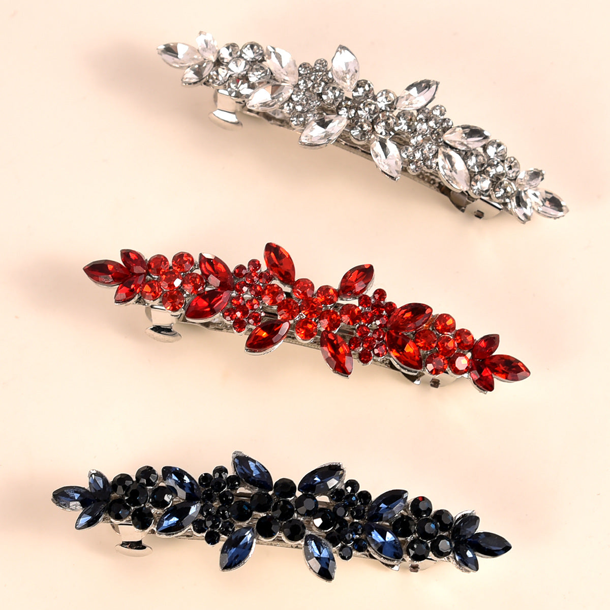 Petal-Shaped Alloy Rhinestone Spring Hair Clips for Brides