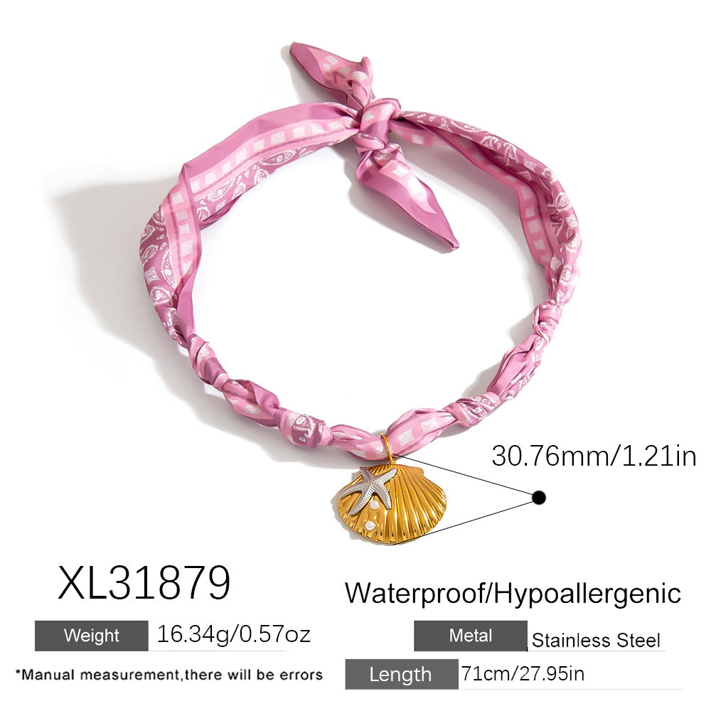 Stainless Steel Scarf Necklace with Fruit and Animal Pendants
