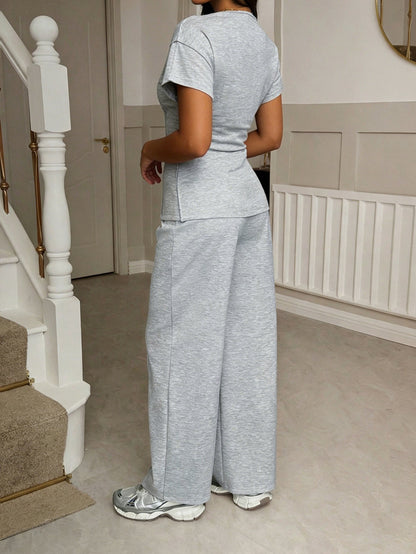 Casual Short Sleeve T-Shirt and Long Pants Set for Women