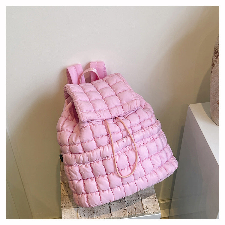 Solid Color Puffer Plaid Lightweight Shoulder Bag