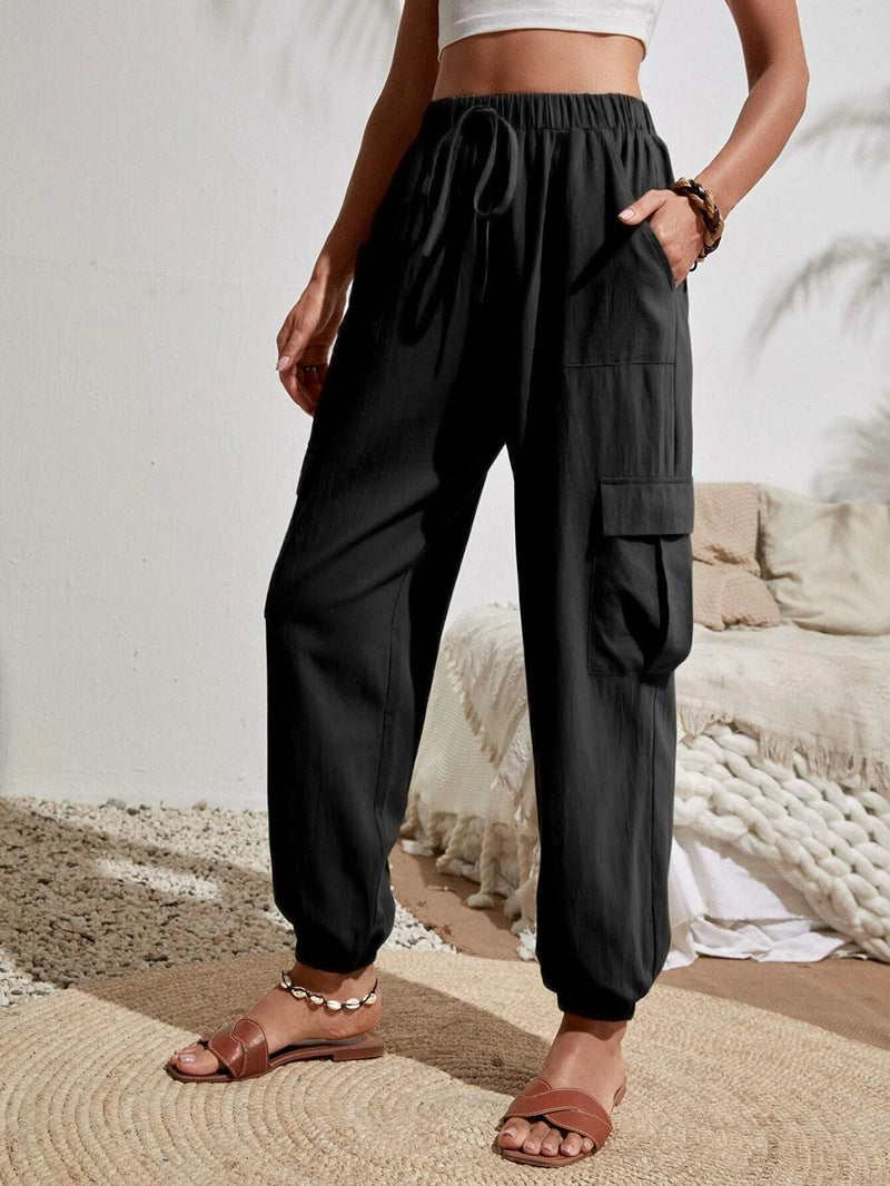 Women'S Spring And Summer New Versatile Solid Color Pocket Casual Cargo Women'S Pants